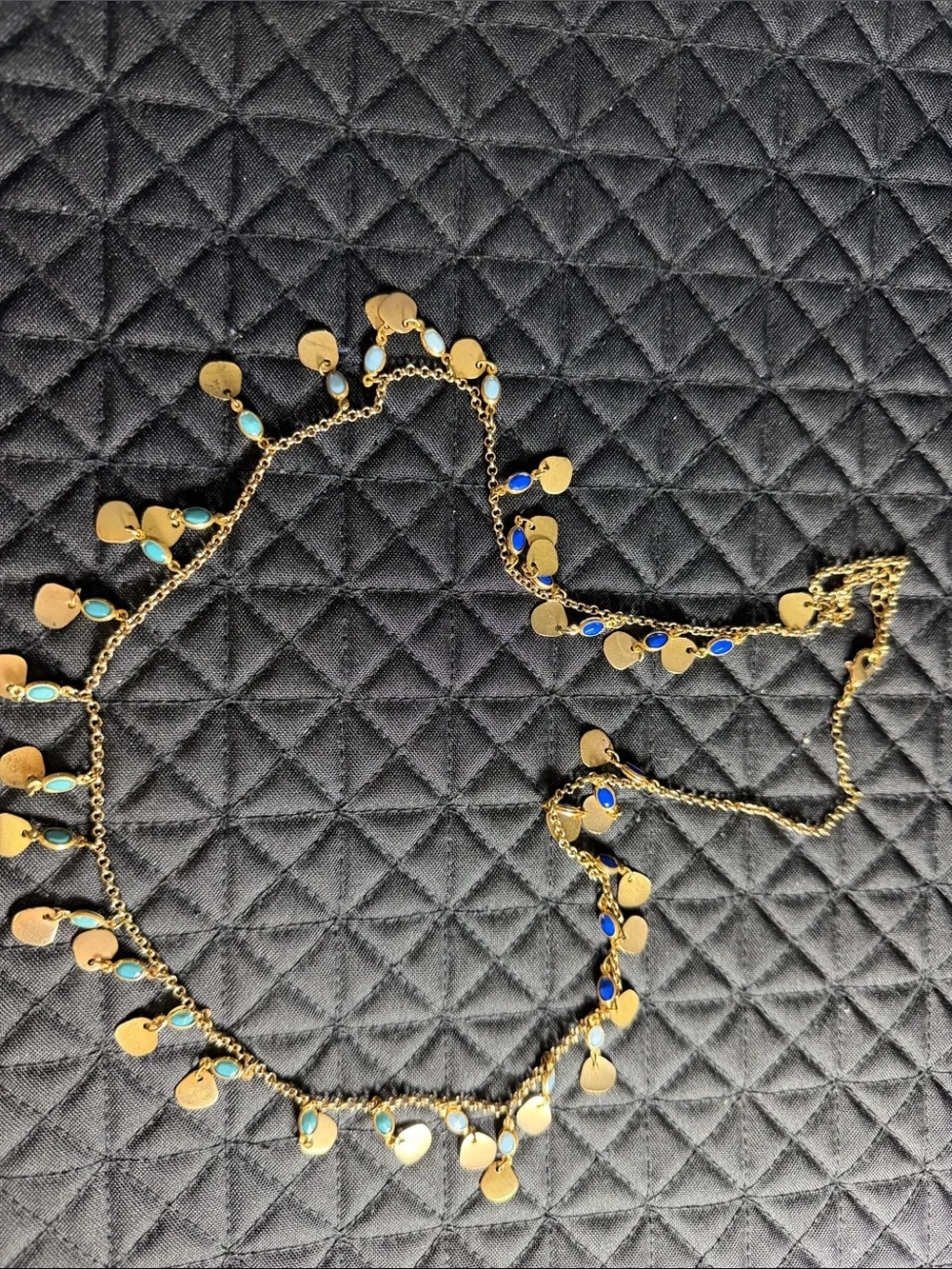 J. Crew Gold Drop Necklace with Blue and Turquoise Accents